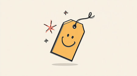 Sale tag with smiley face on white background. Vector illustration.の素材