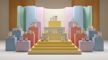 3d render of podium with podiums and bottles of cosmetics in itの素材