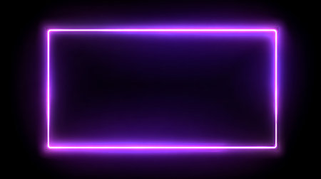 Neon rectangle frame on black background. Vector illustration for your designの素材