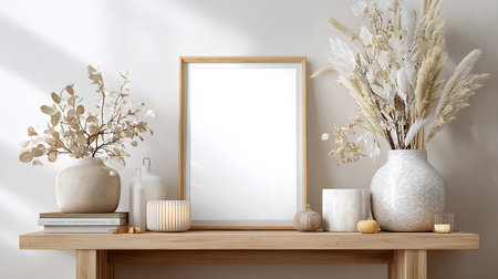 Mock up poster frame in interior background, Scandinavian style, 3D renderの素材