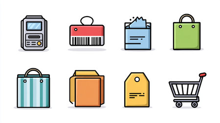 Set of shopping icons in flat design style. Vector Illustration.の素材
