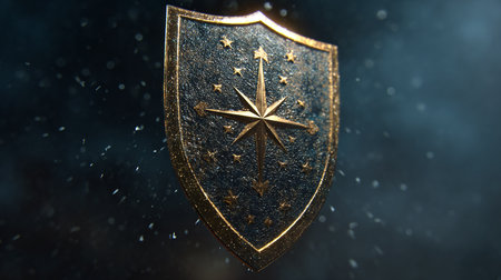 Shield on a dark background. The concept of protection and security.の素材