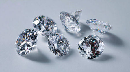 Diamonds on a white background, close-up, macro.の素材