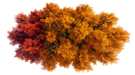 top view of autumn tree isolated on white background. 3d renderingの素材