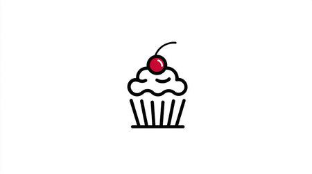 Cake cupcake with cherry line art logo design vector icon illustrationの素材