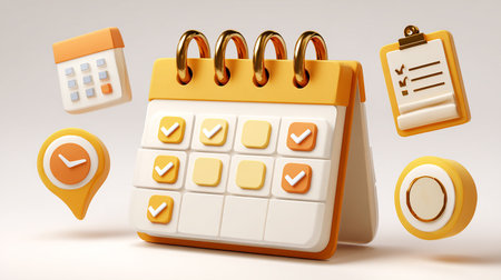 Calculator and business icons on white background. 3d illustrationの素材