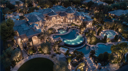 Aerial view of a luxury villa in Las Vegas, Nevadaの素材