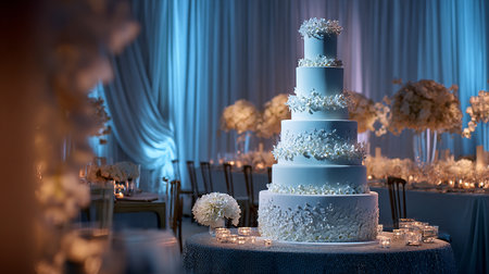 Wedding cake with flowers on the table. 3d renderingの素材