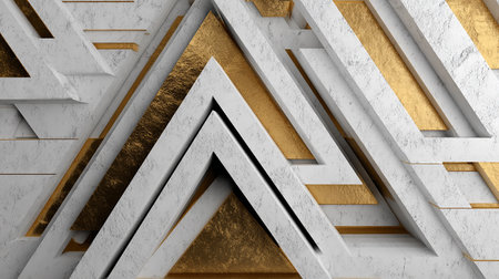 3d illustration of abstract geometric background with golden and silver elements.の素材
