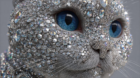 3d illustration of a gray cat's face with a pattern of diamondsの素材