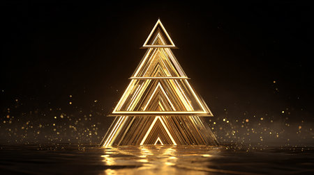 Futuristic golden christmas tree on dark background. 3D renderingの素材
