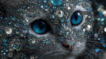 Fantasy image of a cat with blue eyes. 3d renderingの素材
