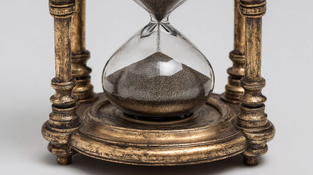 Old hourglass with sand on a white background. Concept of time and deadlineの素材