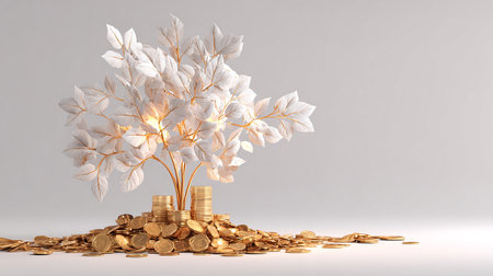 Tree made of gold coins. 3d render. Financial concept.の素材