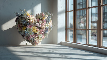 Flowers in the shape of a heart in the interior of the roomの素材