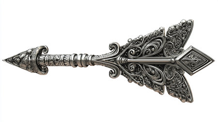 Ancient iron arrow isolated on a white background. 3d render.の素材