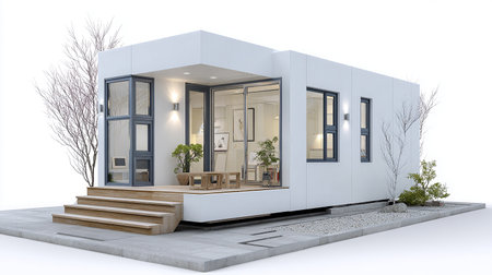 3d rendering of modern house isolated on white background with clipping pathの素材