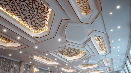 3d rendering luxury chandelier on ceiling in hotel or restaurantの素材