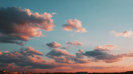 Cloudscape, Colored Clouds at Sunset near the Ocean in a Blue Skyの素材