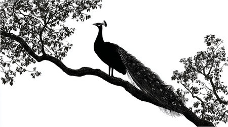 Peacock on the branch of a tree. Vector illustration.の素材
