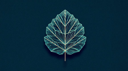 Neon leaf on dark blue background. 3d render illustration.の素材