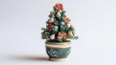 Christmas tree in ceramic pot on white background. Minimal style.の素材