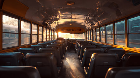 Interior of a train with empty seats. View from inside the train.の素材