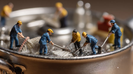 Miniature people : Worker cleaning and polishing stainless steel plate.の素材