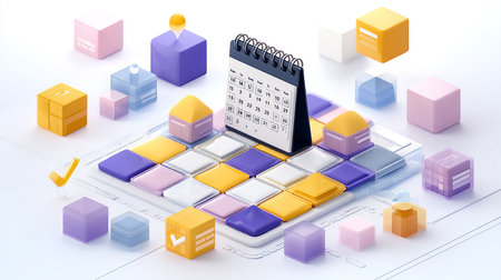 Calendar and calculator on the white background. 3d illustration.の素材