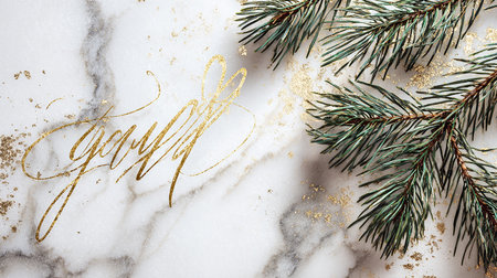 Christmas greeting card. Merry Christmas lettering on a marble background.の素材