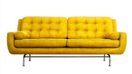 Modern yellow sofa isolated on white background. Including clipping path. Front view.の素材