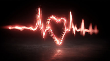 Heart beat pulse line on dark background. 3d rendering toned imageの素材