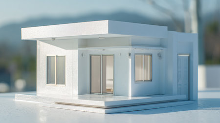 Model house on the white table. 3d render. Architectural concept.の素材