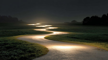 Sunset over a small river in the meadow. 3d renderの素材