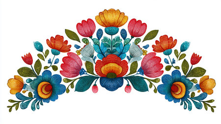 Embroidery floral ornament on a white background. Vector illustration.の素材