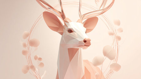 3d illustration of a deer made of white hearts on a light backgroundの素材