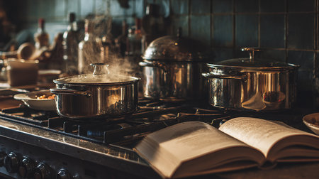 Cooking in the kitchen. Selective focus. Vintage tone.の素材