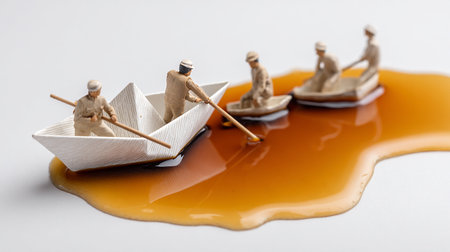 Miniature people : Fishermen rowing boat with sweet caramel sauceの素材