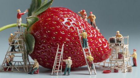 Miniature people : Worker team working on strawberry. Image use for business concept.の素材