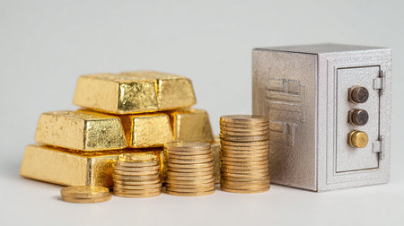 Gold and safe on a white background. Business and finance concept.の素材