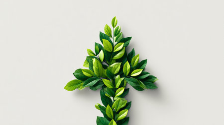 Creative layout made of green leaves. Minimal nature concept. Flat lay, top view.の素材