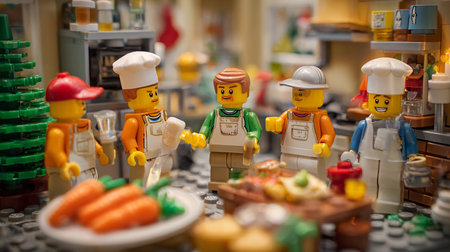 Lego minifigures on display in a shopの素材