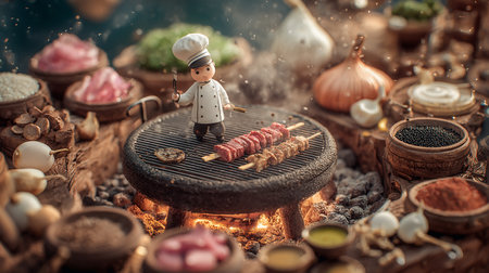 Cooking meat on a barbecue grill. Selective focus. Toned.の素材