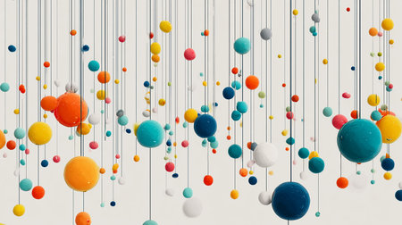 3d rendering of a colorful abstract background with balls in the airの素材