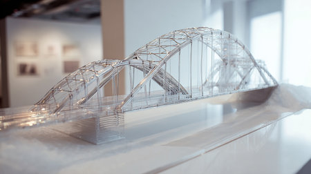 3d rendering of a modern bridge in the interior of a museumの素材