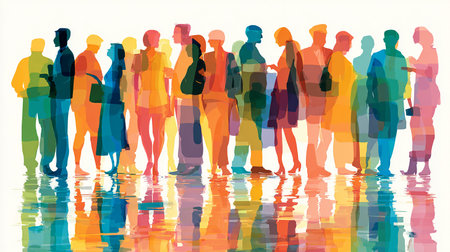 Group of people walking in the city. Colorful vector illustration.の素材