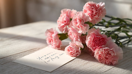 Bouquet of pink carnation flowers with lettering Happy Mother's Dayの素材
