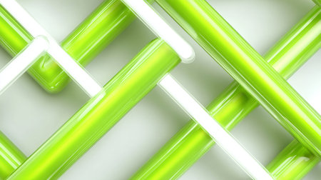 Green tubes on a white background. 3d render illustration. Abstract background.の素材