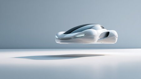 Futuristic white car on a white background. 3d renderingの素材