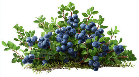 3d render of bilberry bush with green leaves isolated on white backgroundの素材